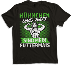 Produktbild von T-Shirt Hühnchen Reis Futtermais Kraft Bodybuilding Frauen Sprüche