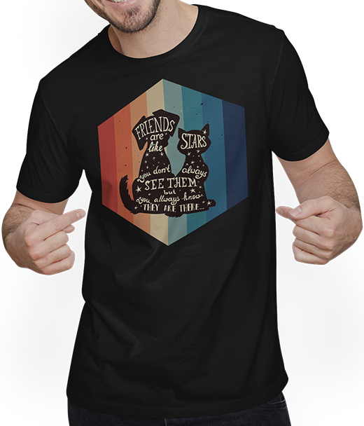 Produktbild von T-Shirt mit Mann Hund & Katze | Beste Freunde | Süßer Spruch | Vintage