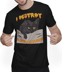 Produktbild von T-Shirt mit Mann I Destroy Sleep Routines Katzenmama Lustiger Katzenspruch
