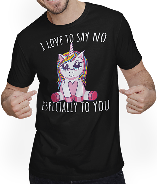 Produktbild von T-Shirt mit Mann I Love To Say NO Frecher Mädchen Spruch Einhorn Teenager