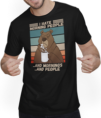 Produktbild von T-Shirt mit Mann I hate morning people mürrischer bär misanthropischer kaffee spruch