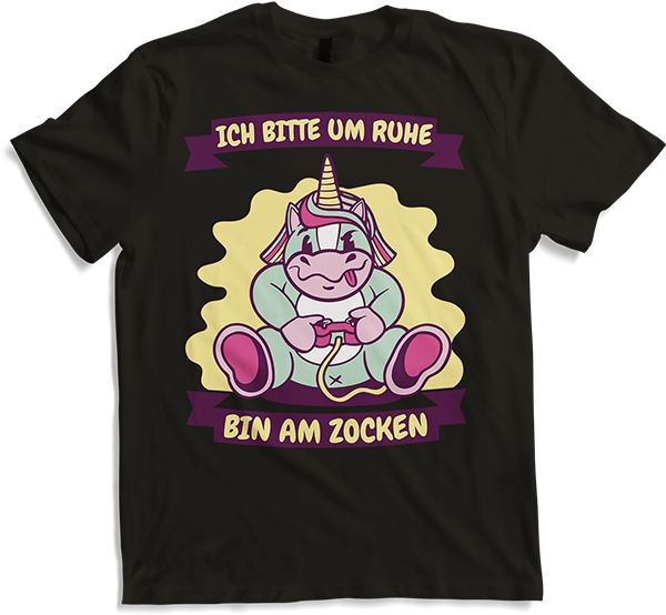 Produktbild von T-Shirt Ich bitte um Ruhe bin am zocken Gamer Sprüche Einhorn Zocker