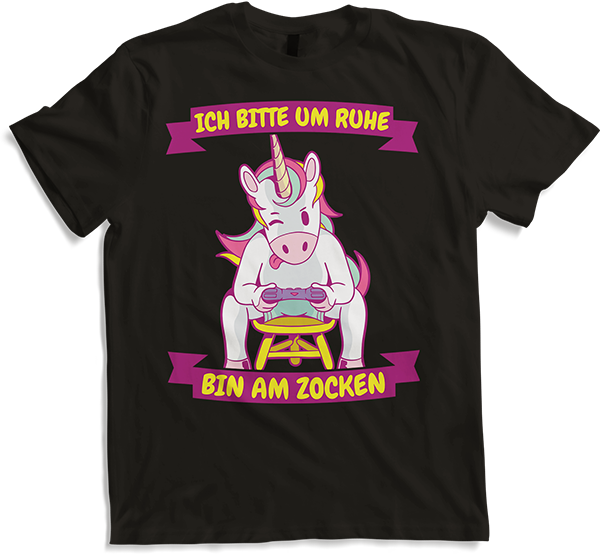 Produktbild von T-Shirt Ich bitte um Ruhe bin am zocken Gamer Sprüche Einhorn Zocker