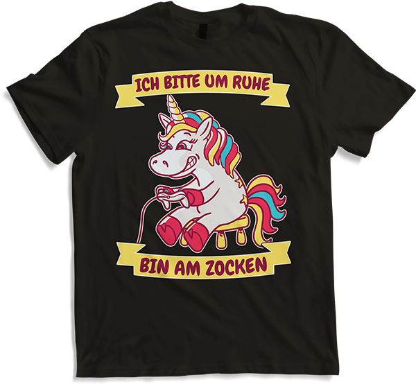 Produktbild von T-Shirt Ich bitte um Ruhe bin am zocken Gamer Sprüche Einhorn Zocker