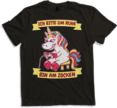 Produktbild von T-Shirt Ich bitte um Ruhe bin am zocken Gamer Sprüche Einhorn Zocker