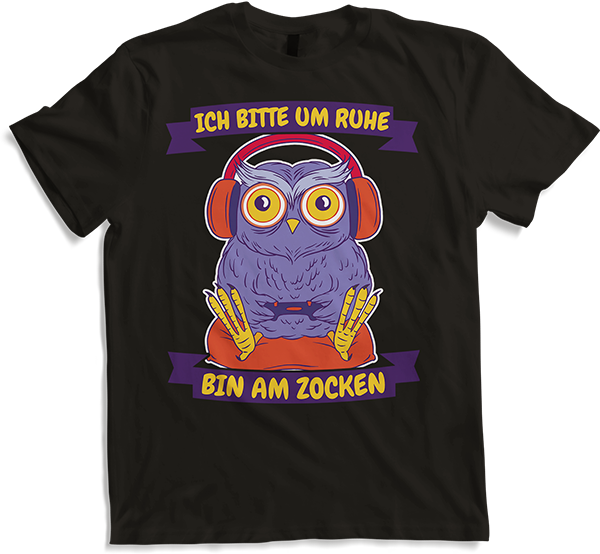Produktbild von T-Shirt Ich bitte um Ruhe, bin am zocken Gamer Sprüche Eule Zocker
