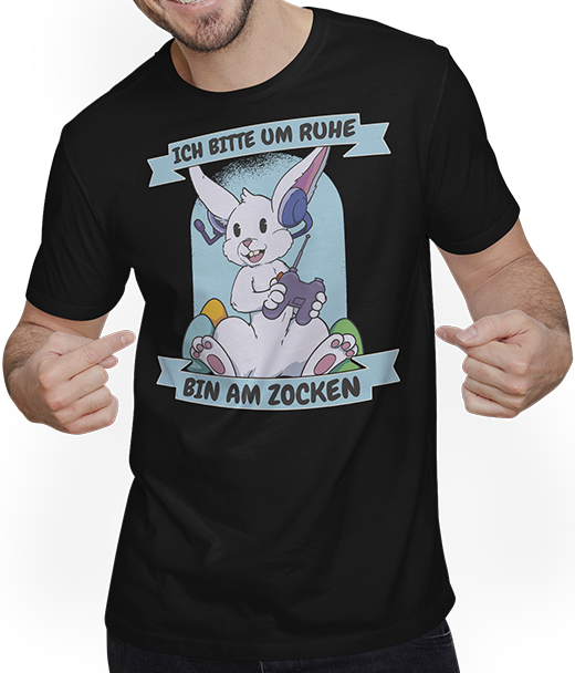 Produktbild von T-Shirt mit Mann Ich bitte um Ruhe, bin am zocken Gamer Sprüche Hase Zocker