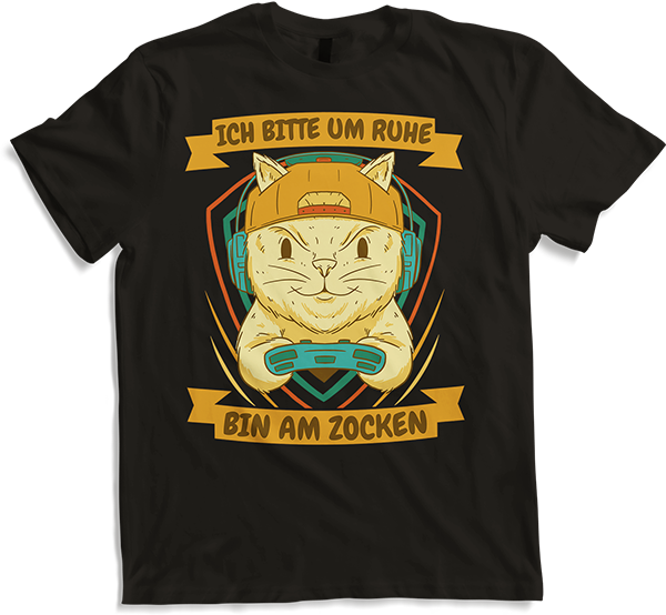 Produktbild von T-Shirt Ich bitte um Ruhe, bin am zocken Gamer Sprüche Katze Zocker