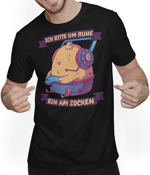 Produktbild von T-Shirt mit Mann Ich bitte um Ruhe, bin am zocken Gamer Sprüche Küken Zocker