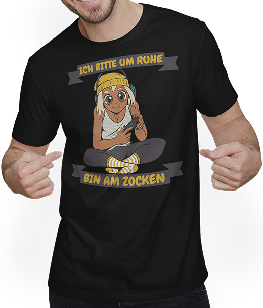 Produktbild von T-Shirt mit Mann Ich bitte um Ruhe bin am zocken Gamer Sprüche Mädchen Zocker