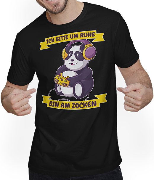 Produktbild von T-Shirt mit Mann Ich bitte um Ruhe, bin am zocken Gamer Sprüche Panda Zocker