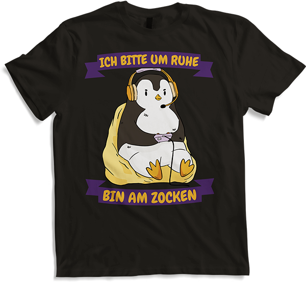 Produktbild von T-Shirt Ich bitte um Ruhe bin am zocken Gamer Sprüche Pinguin Zocker