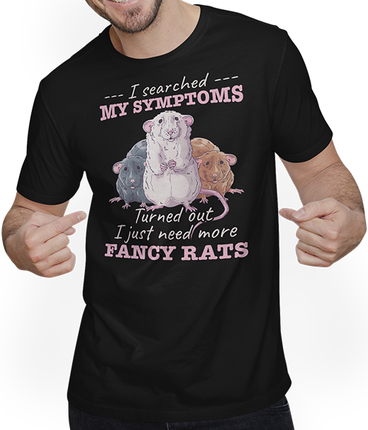 Produktbild von T-Shirt mit Mann Ich habe meine Symptome gesucht und ich brauche nur mehr ausgefallene Ratte