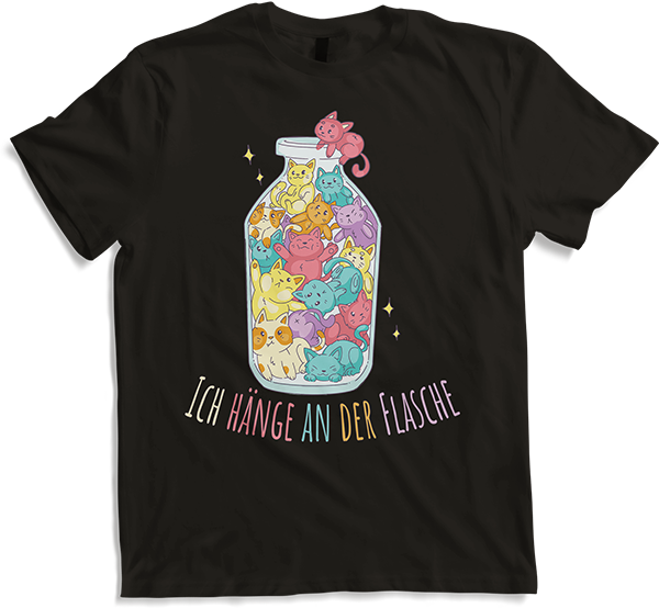 Produktbild von T-Shirt Ich hänge an der Flasche Lustige Katzen Sprüche Katzenspruch