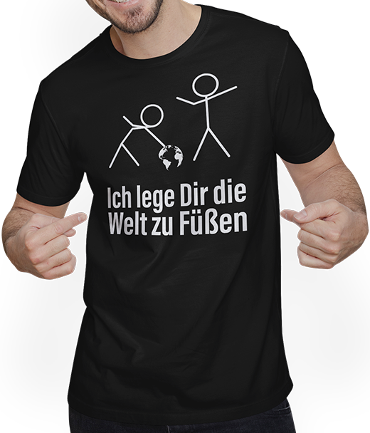 Produktbild von T-Shirt mit Mann Ich lege Dir die Welt zu Füßen | Lustiger Spruch | Liebe