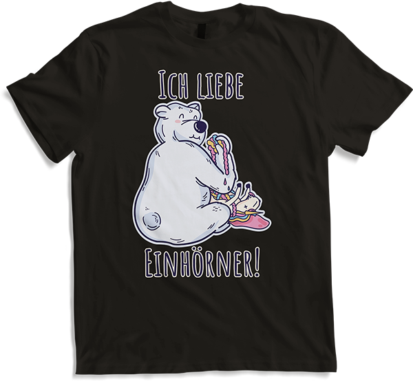 Produktbild von T-Shirt Ich liebe Einhörner! Anti-Unicorn Spruch Bär frisst Einhorn