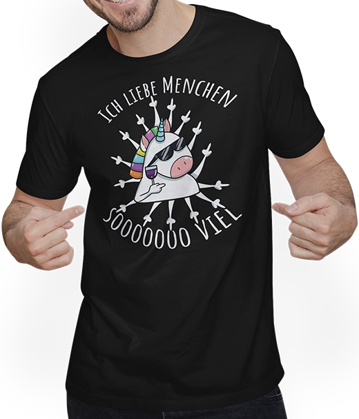 Produktbild von T-Shirt mit Mann Ich liebe Menschen | Böses Misanthrop Einhorn | Sarkasmus