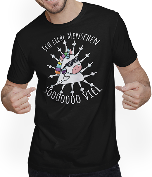 Produktbild von T-Shirt mit Mann Ich liebe Menschen | Böses Misanthrop Einhorn | Sarkasmus