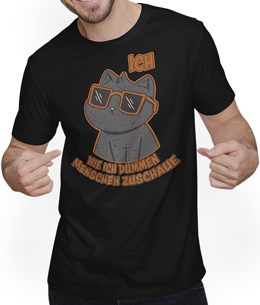Produktbild von T-Shirt mit Mann Ich, wie ich dummen Menschen zuschaue Freche Katzen Sprüche