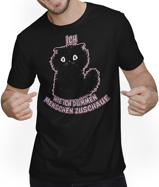 Produktbild von T-Shirt mit Mann Ich, wie ich dummen Menschen zuschaue Freche Katzen Sprüche