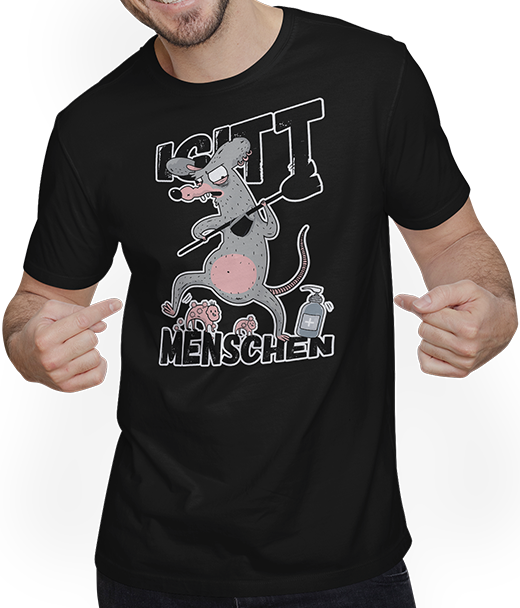 Produktbild von T-Shirt mit Mann Igitt Menschen Ratte Spruch Farbratte die Maske trägt Ratten