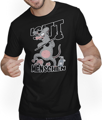 Produktbild von T-Shirt mit Mann Igitt Menschen Ratte Spruch Farbratte die Maske trägt Ratten