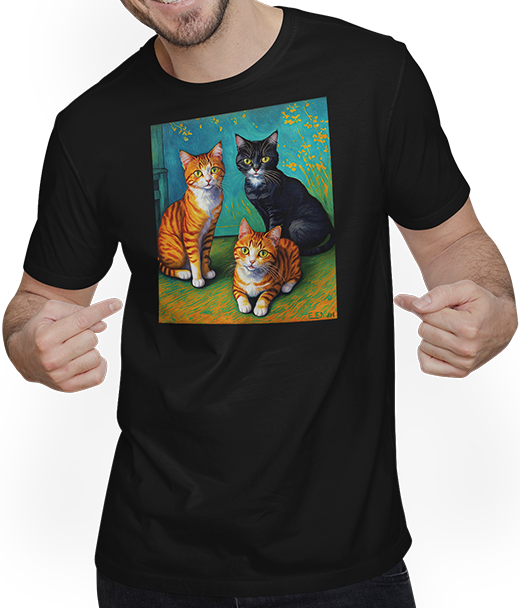 Produktbild von T-Shirt mit Mann Impressionistische Katze Impressionismus Katzen Malerei Katze Kunstwerk