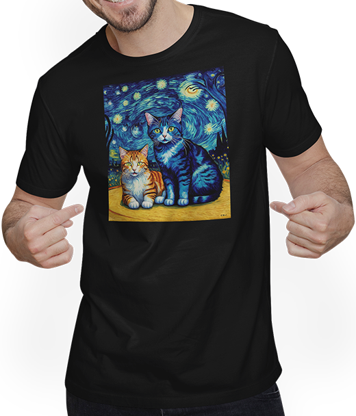 Produktbild von T-Shirt mit Mann Impressionistische Katze Impressionismus Katzen Malerei Katze Kunstwerk