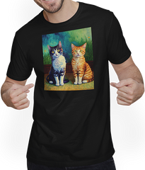 Produktbild von T-Shirt mit Mann Impressionistische Katze Impressionismus Katzen Malerei Katze Kunstwerk