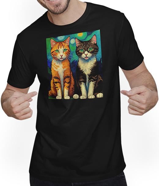 Produktbild von T-Shirt mit Mann Impressionistische Katze Impressionismus Katzen Malerei Katze Kunstwerk