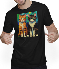 Produktbild von T-Shirt mit Mann Impressionistische Katze Impressionismus Katzen Malerei Katze Kunstwerk