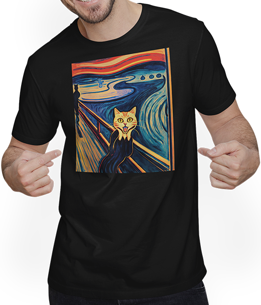 Produktbild von T-Shirt mit Mann Impressionistische Katze schreiende Impressionismus Katzen Malerei T