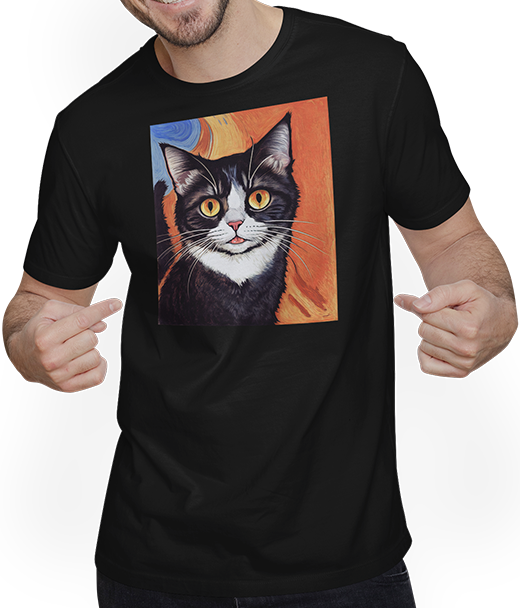 Produktbild von T-Shirt mit Mann Impressionistische lustige Katze schreiende Impressionismus Katzen
