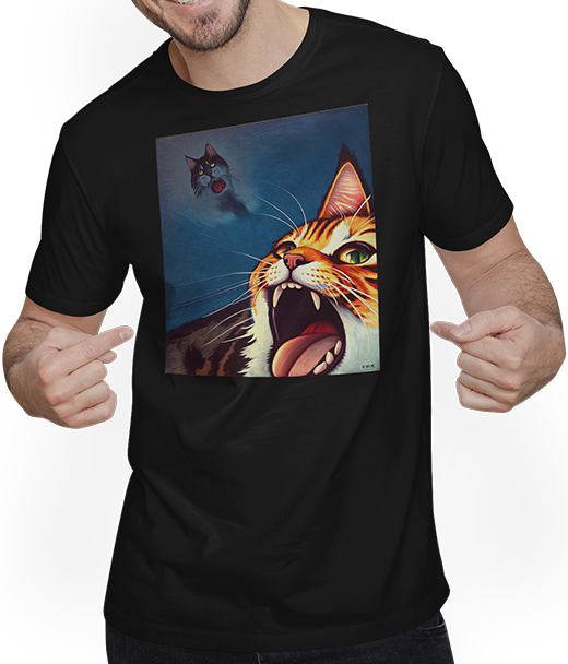 Produktbild von T-Shirt mit Mann Impressionistische lustige Katze schreiende Impressionismus Katzen