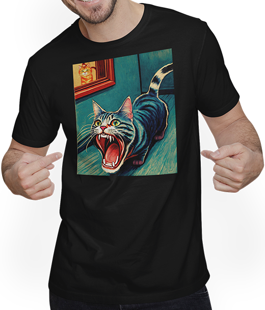 Produktbild von T-Shirt mit Mann Impressionistische lustige Katze schreiende Impressionismus Katzen