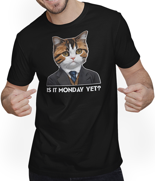 Produktbild von T-Shirt mit Mann Is it Monday yet? Montag Sprüche Arbeit Spruch Büro Katzen