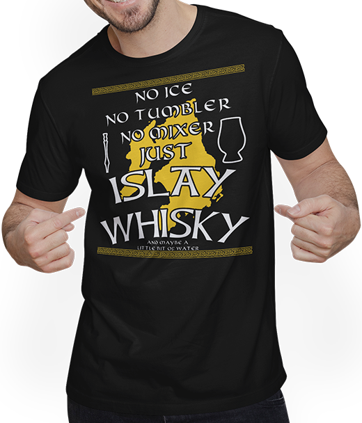 Produktbild von T-Shirt mit Mann Islay Whisky Smoky Torf Single Malt Island Scotch