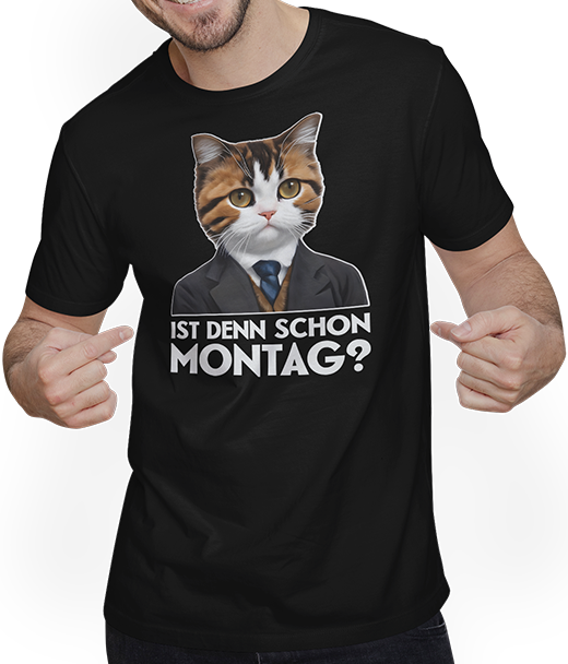 Produktbild von T-Shirt mit Mann Ist denn schon Montag Sprüche Arbeit Spruch Büro Katzen