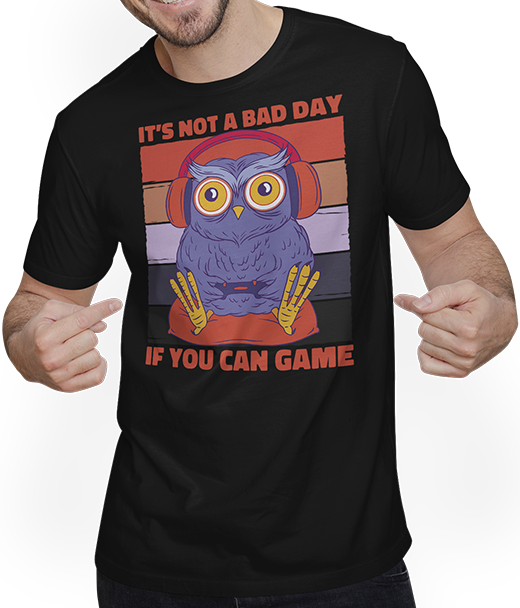 Produktbild von T-Shirt mit Mann It's Not A Bad Day If You Can Game Eule Zocker Gamer Spruch