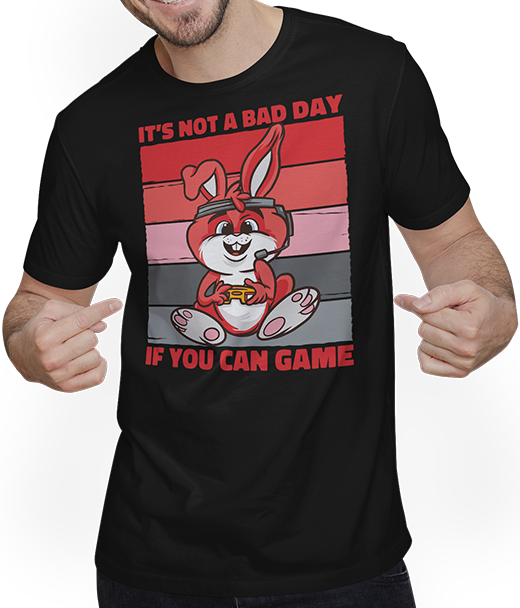 Produktbild von T-Shirt mit Mann It's Not A Bad Day If You Can Game Hase Zocker Gamer Spruch
