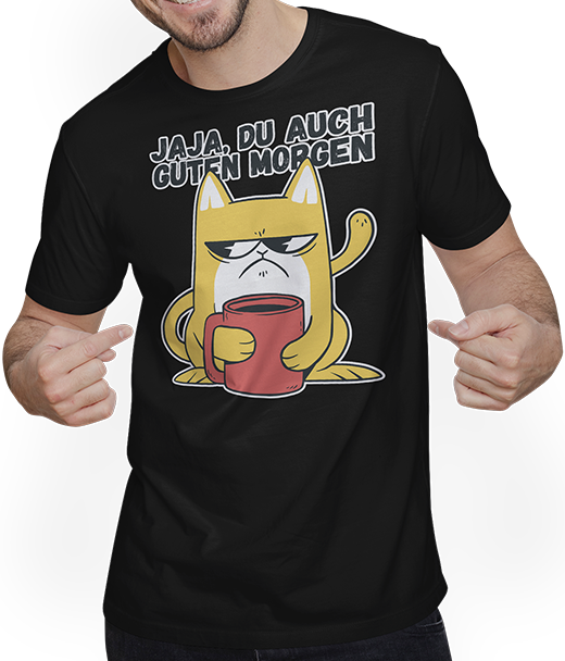 Produktbild von T-Shirt mit Mann Jaja, Du auch Guten Morgen Morgenmuffel Mies Gelaunte Katze