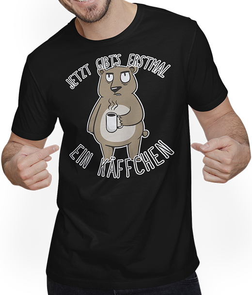 Produktbild von T-Shirt mit Mann Jetzt gibt's erstmal ein Käffchen Bär Kaffee Sprüche Bären