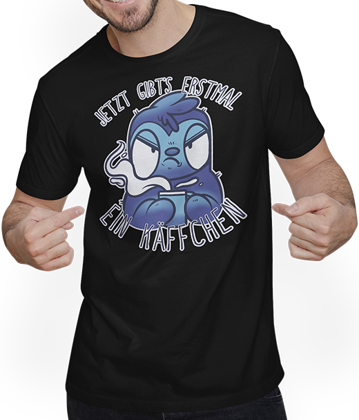 Produktbild von T-Shirt mit Mann Jetzt gibt's erstmal ein Käffchen Faultier Kaffee Sprüche