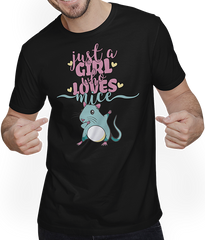 Produktbild von T-Shirt mit Mann Just a girl who loves mice Mädchen Farbmaus Spruch Mäuse