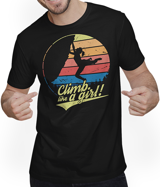 Produktbild von T-Shirt mit Mann Klettern wie ein Mädchen | Klettern Damen | Boulderinnen