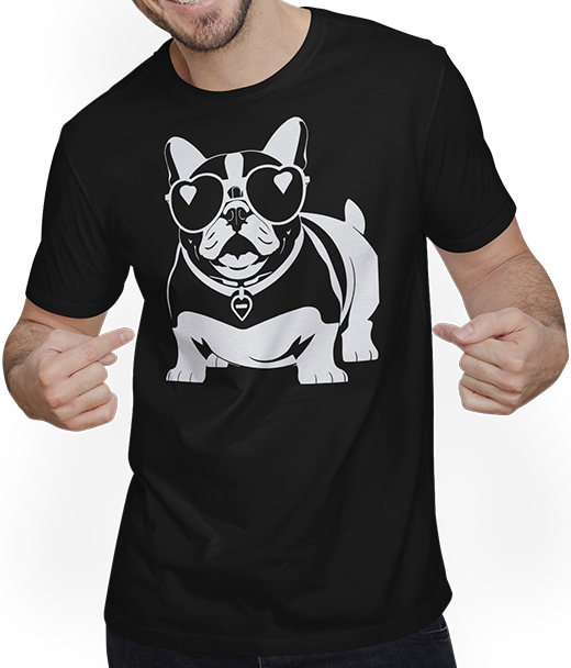 Produktbild von T-Shirt mit Mann Lustige französische Bulldogge mit Sonnenbrille Französische Bulldoggen