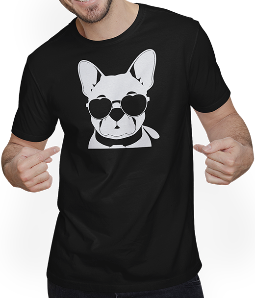 Produktbild von T-Shirt mit Mann Lustige französische Bulldogge mit Sonnenbrille Französische Bulldoggen