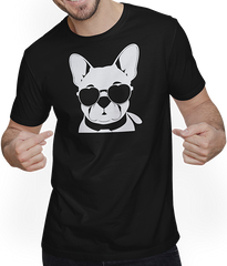 Produktbild von T-Shirt mit Mann Lustige französische Bulldogge mit Sonnenbrille Französische Bulldoggen