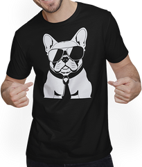 Produktbild von T-Shirt mit Mann Lustige französische Bulldogge mit Sonnenbrille Französische Bulldoggen