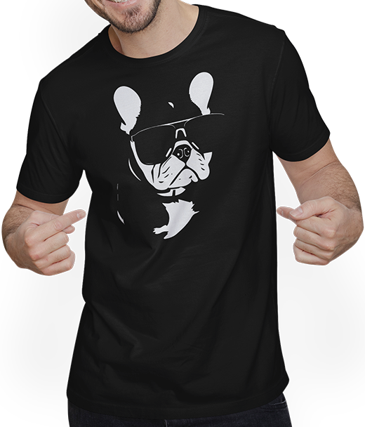 Produktbild von T-Shirt mit Mann Lustige französische Bulldogge mit Sonnenbrille Französische Bulldoggen